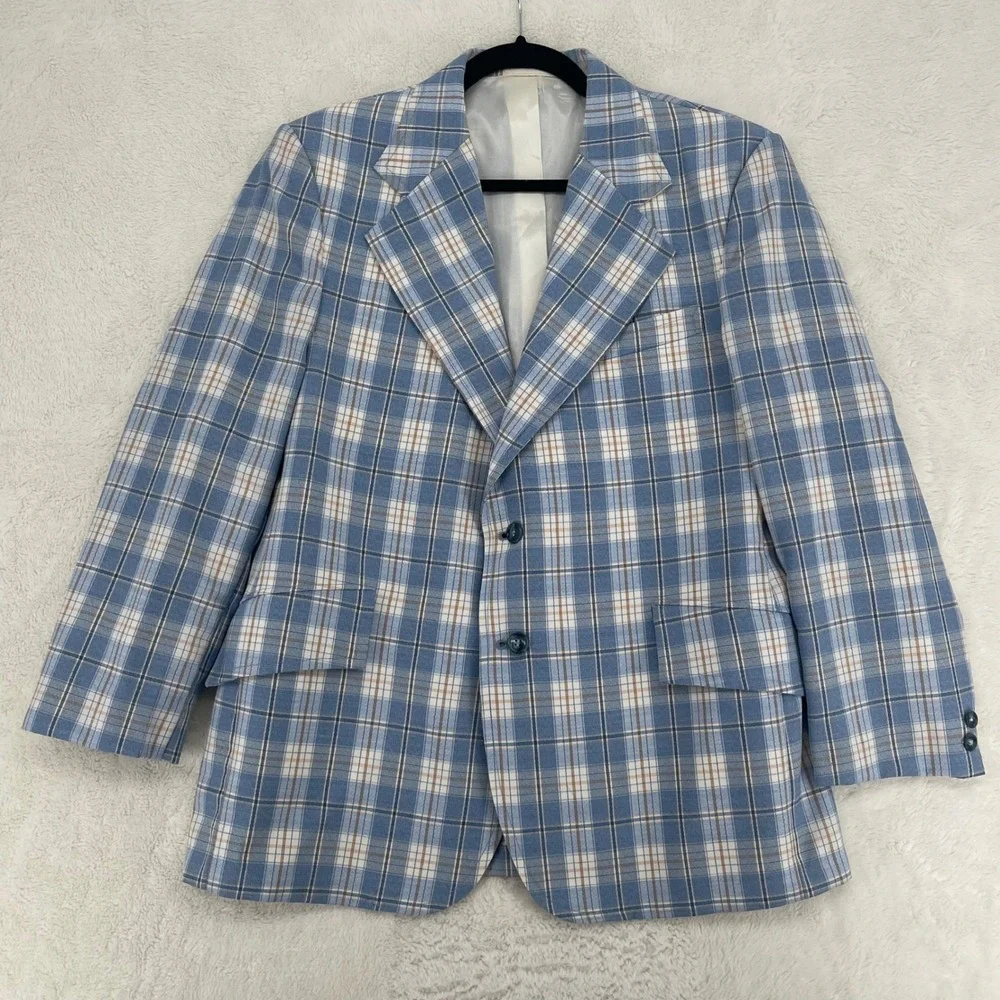 Kuppenheimer Designer Collection Mens Blue Plaid Vintage Sport Coat Blazer 42R